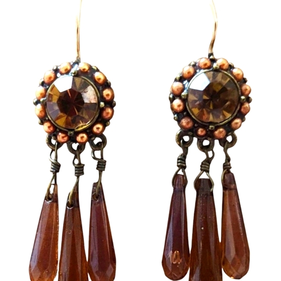 Elegant Brown Beaded Earrings - Picture 2 of 4